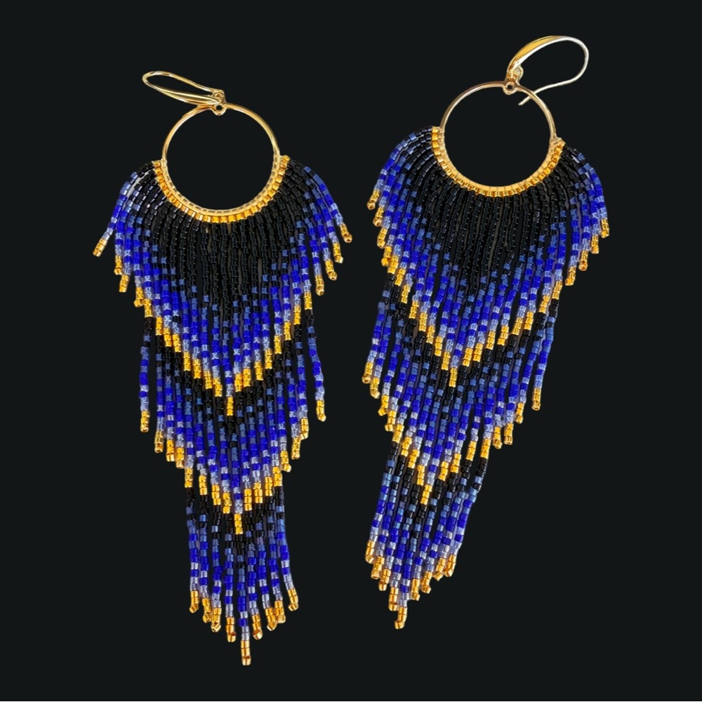 Midnight Royale Cascade Earrings | Miyuki | 24K Gold Plated |  Luxury Jewelry